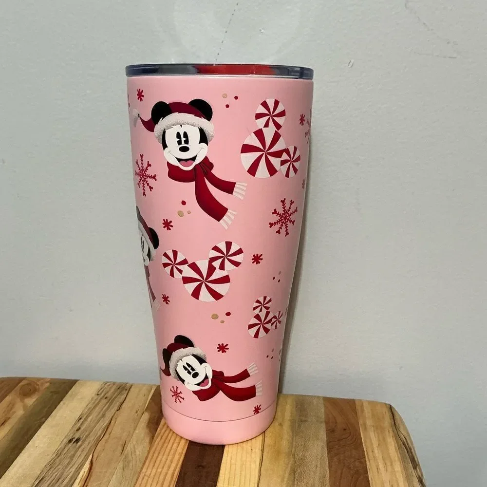 Disney Christmas Mickey Mouse Peppermint Candy Stainless Steel Tumbler Pink